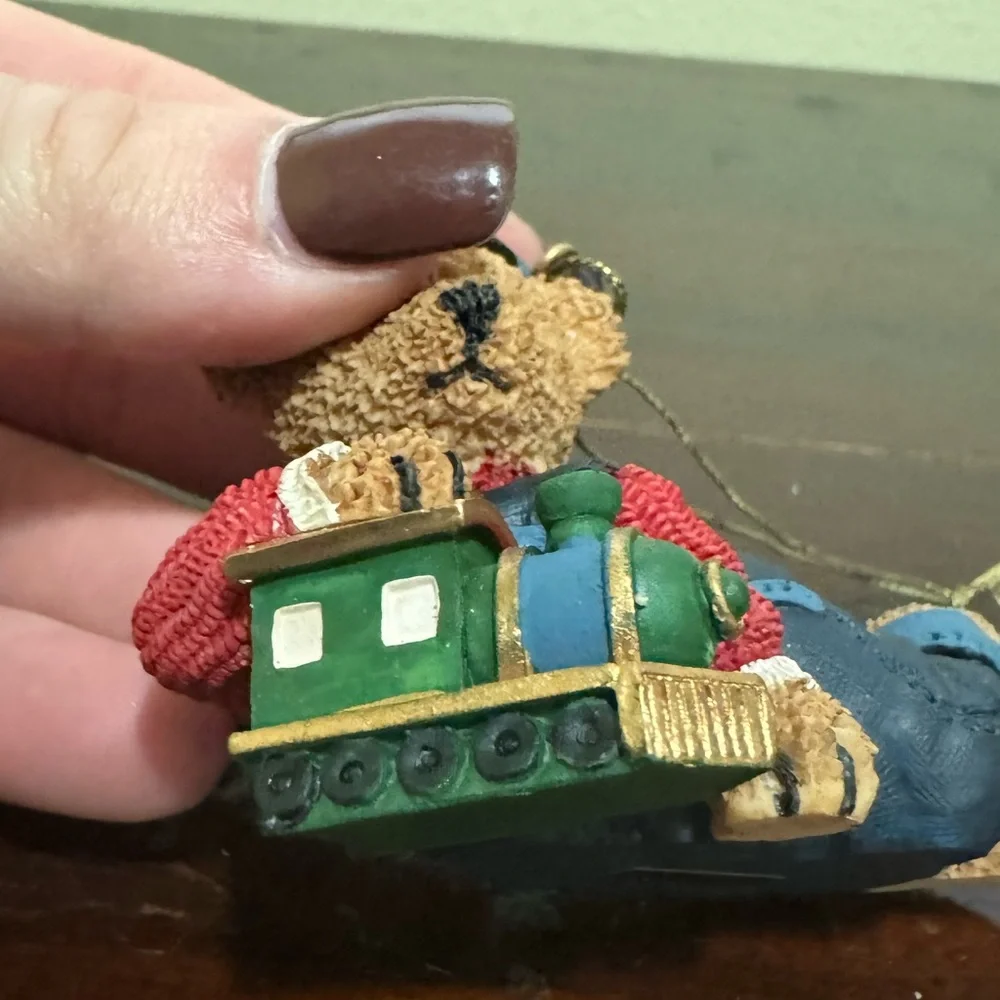 Teddy Bear With Train Christmas Holiday Ornament